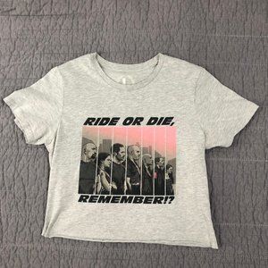 4/$15 Fast and Furious Ride or Die T Shirt Graphic Gray Cropped Women Large